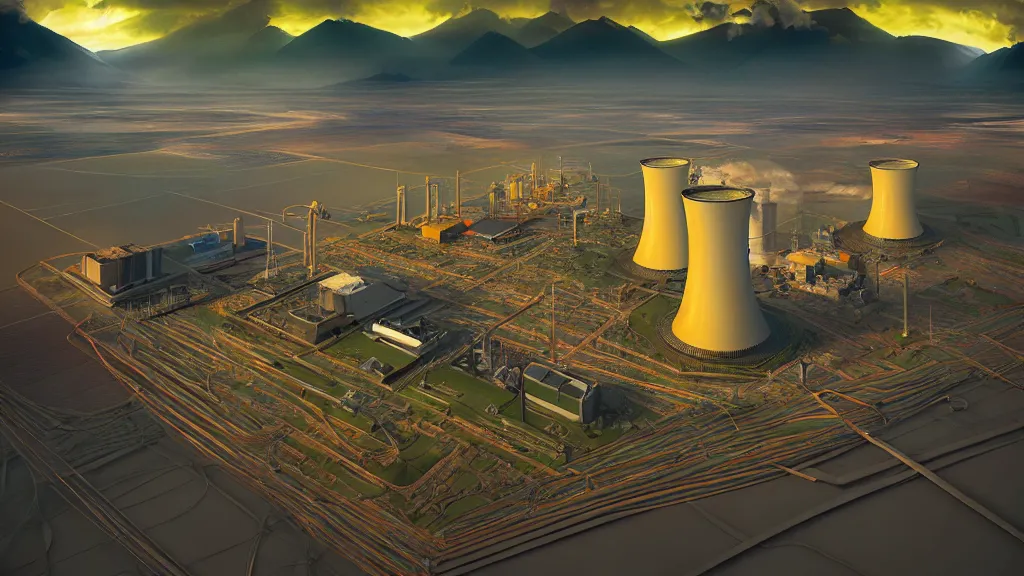 Image similar to Epic Clean Nuclear Plant emerge from the futurist utopia; by Oswaldo Moncayo and Vincent Callebaut; by Simon Stålenhag, oil on canvas; Art Direction by James Cameron; Location: Quito Ecuador 4K, 8K; Ultra-Realistic Depth Shading