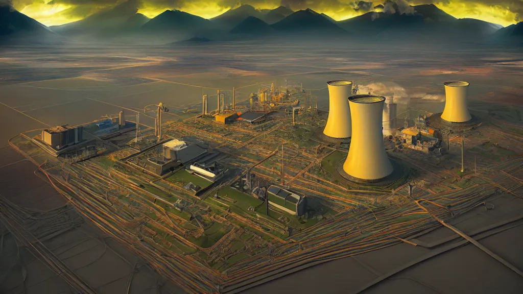 Prompt: Epic Clean Nuclear Plant emerge from the futurist utopia; by Oswaldo Moncayo and Vincent Callebaut; by Simon Stålenhag, oil on canvas; Art Direction by James Cameron; Location: Quito Ecuador 4K, 8K; Ultra-Realistic Depth Shading