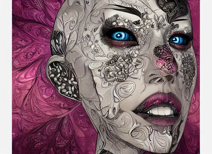 Image similar to symmetry portrait of floral, borderlands 3, psycho, intricate, elegant, highly detailed, digital painting arts