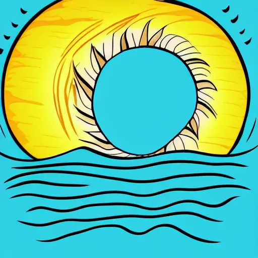 Image similar to tattoo sketch of a sea hugging the sun, on a canva, minimalism, ornamental, line art, vector,