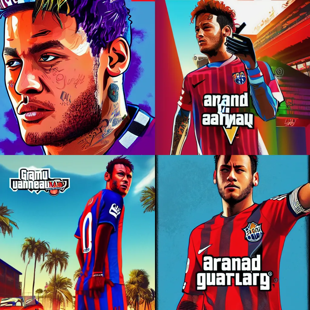 Prompt: Neymar in GTA V, cover art by Stephen Bliss, artstation, no text
