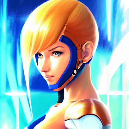 Prompt: head and shoulders portrait of Zero Suit Samus, semi realistic, digital illustration, professional game art, medium shot, intricate, elegant, highly detailed, digital painting, volumetric light, artstation, concept art, smooth, sharp focus, artstation, art by Fernanda Suarez and Greg Manchess and Sachin Teng