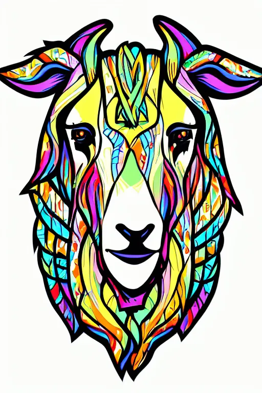 Prompt: Portrait of a savage goat, anime, sticker, colorful, illustration, highly detailed, simple, smooth and clean vector curves, no jagged lines, vector art, smooth