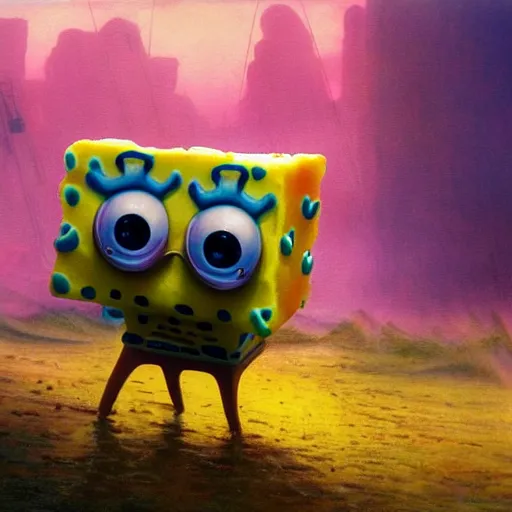 Prompt: dystopian nightmare spongebob, epic, cinematic shot, 8k, by Bruce Pennington, sharp focus, highly detailed, saturated