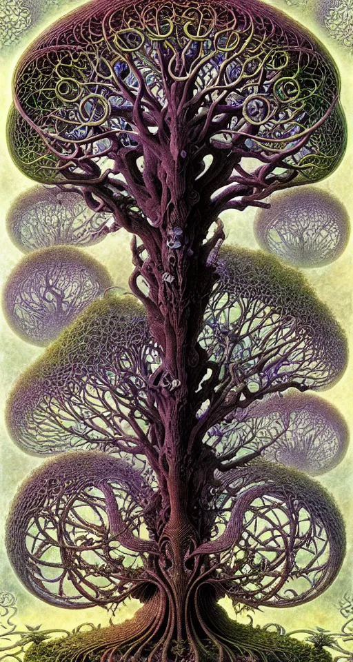 Image similar to tree of life by roger dean and andrew ferez, art forms of nature by ernst haeckel, divine chaos engine, symbolist, visionary, art nouveau, botanical fractal structures, organic, detailed, realistic, surreality