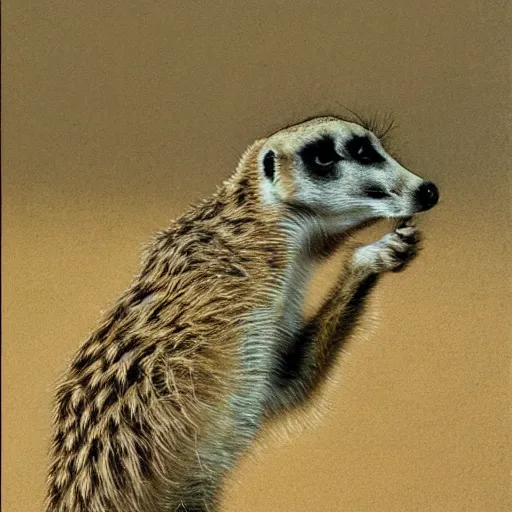 Prompt: paw of a meerkat giving thumbs up by Robert Bateman
