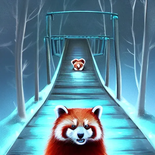 Image similar to beautiful red panda on a bridge by Cyril Rolando