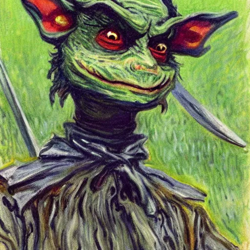 Image similar to a goblin wearing swords on his eyes painted by Monet