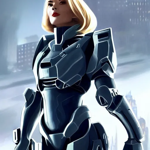 Image similar to A combination of Grace Kelly's and Ada Wong's and Ashley Greene's appearances with blonde hair wearing Forerunner armor from Halo, high tech, action shot, angular, full body portrait, futuristic, dramatic, fantasy, intricate, elegant, highly detailed, artstation, matte, sharp focus, 8K, art by Artgerm and Greg Rutkowski and Alphonse Mucha