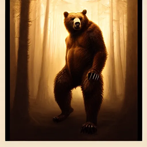 Image similar to realistic bear beast-man portrait, atmospheric lighting, painted, intricate, volumetric lighting, beautiful, rich deep colors masterpiece, golden hour, sharp focus, ultra detailed, by Leesha Hannigan, Ross Tran, Thierry Doizon, Kai Carpenter, Ignacio Fernández Ríos