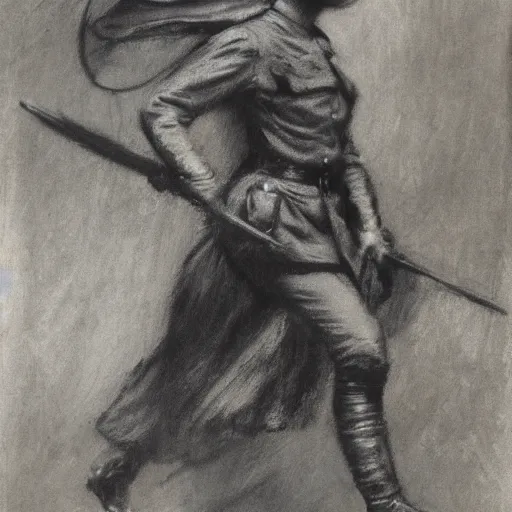 Image similar to ww 1 action heroine by alfred stevens in charcoal