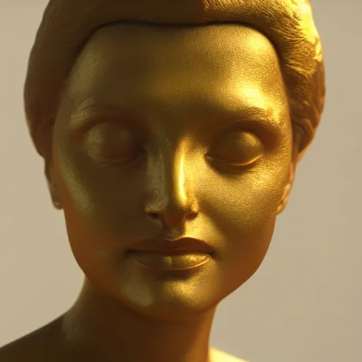 Image similar to portrait of hepburn gold statue reflect chrome, 8 k uhd, unreal engine, octane render in the artstyle of finnian macmanus, john park and greg rutkowski