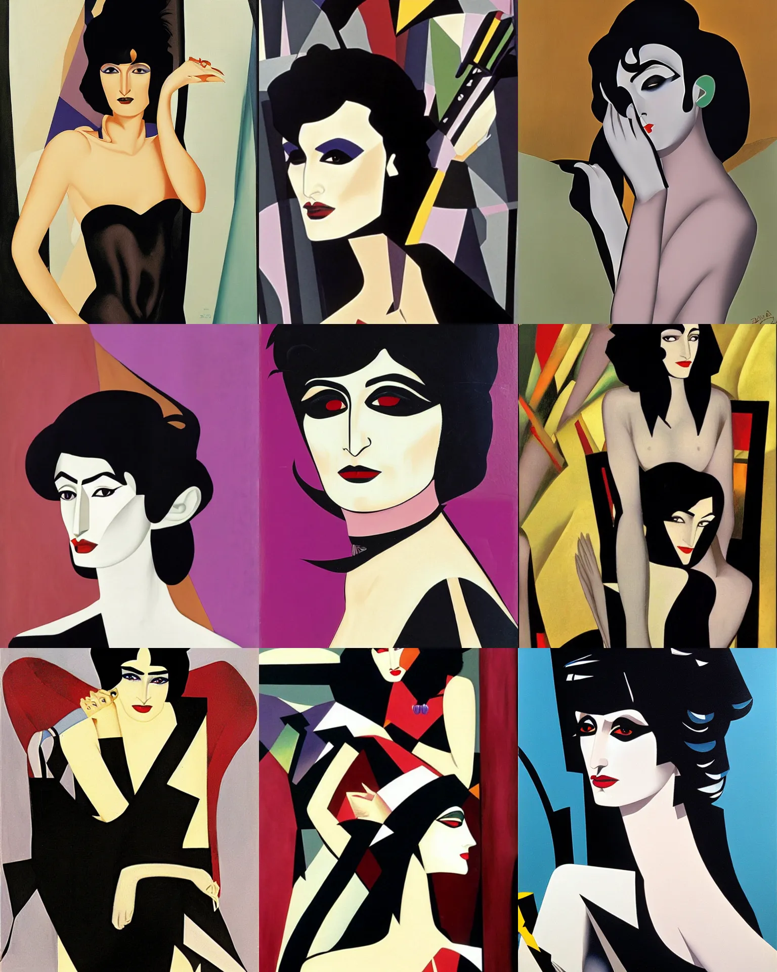 Prompt: siouxsie sioux painting by tamara de lempicka and patrick nagel