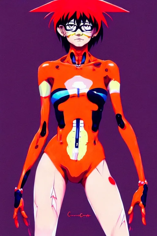 Image similar to a ultradetailed full body painting of asuka from evangelion, by conrad roset, greg rutkowski and makoto shinkai trending on artstation