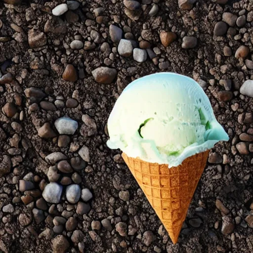 Image similar to earth made of ice cream, in a cone, which is melting under the heat