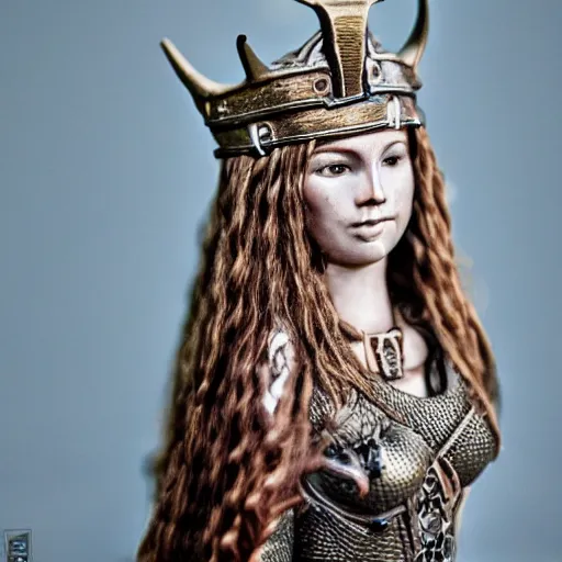 Image similar to real photo of a beautiful viking queen, macro 20mm