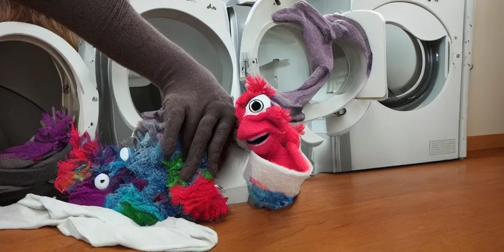 Image similar to “ silly monster eating socks in dryer by jim henson ”