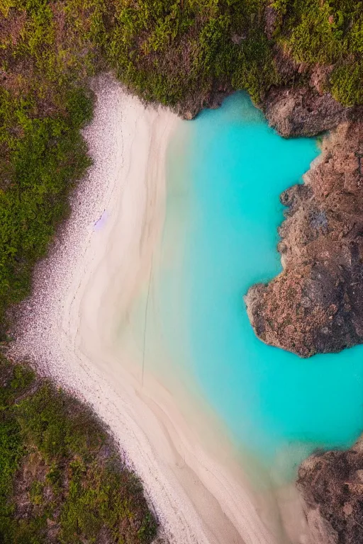 Image similar to Drone Photo of a Beach, turquoise water, calm, volumetric lighting, summer, Cinematic, award winning, photo print.