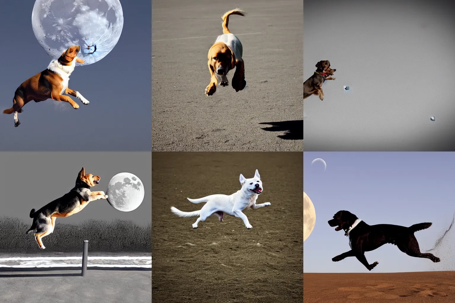 Prompt: dog jumping over the moon