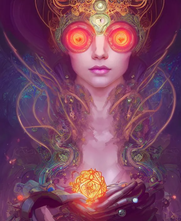 Image similar to whirlwind souls inside metaverse, half body, glowin eyes, tiara, pharaoh, forest, mushrooms, antiques, cyberpunk face, by loish, d & d, fantasy, intricate, elegant, highly detailed, colorful, vivid color, digital painting, artstation, concept art, art by artgerm and greg rutkowski and alphonse mucha and ruan jia