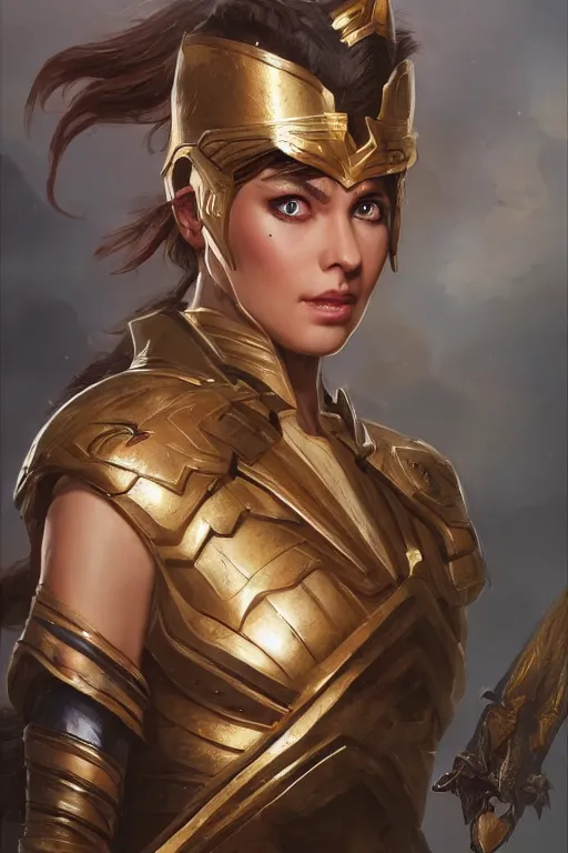 Image similar to amazon valkyrie athena, d & d, fantasy, portrait, highly detailed, headshot, digital painting, trending on artstation, concept art, sharp focus, illustration, art by artgerm and greg rutkowski and magali villeneuve