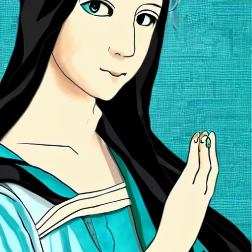Prompt: Hatsune Miku as the Mona Lisa