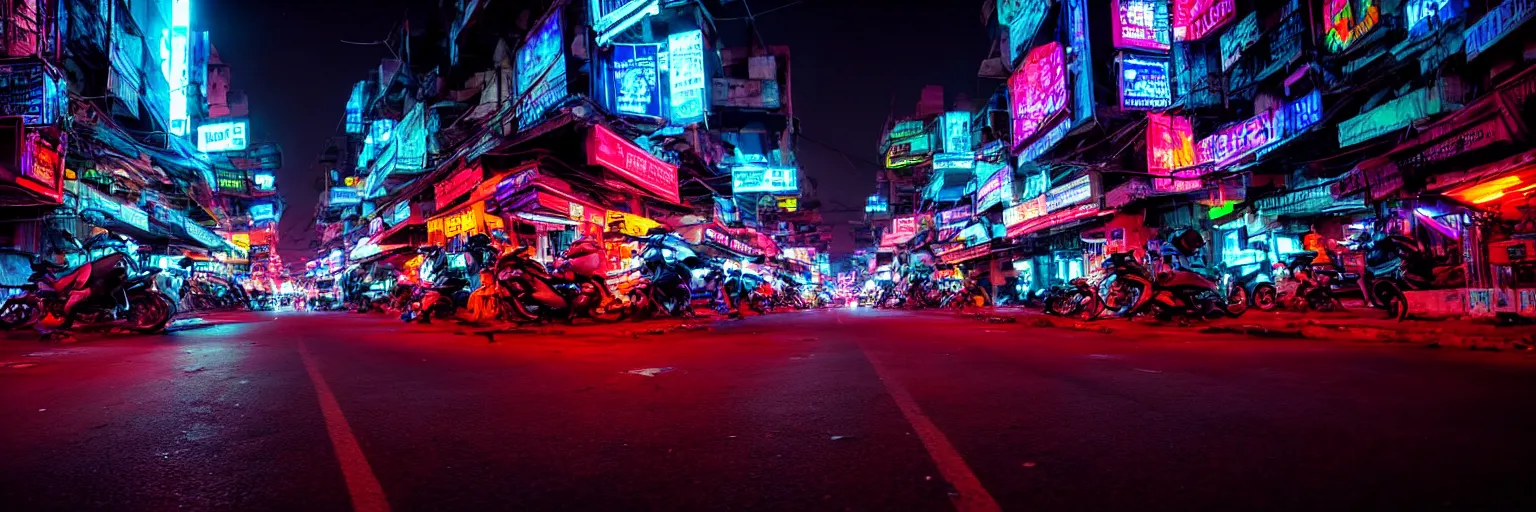 Prompt: Cyberpunk Roads, futuristic Phnom-Penh Cambodia, neon dark lighting