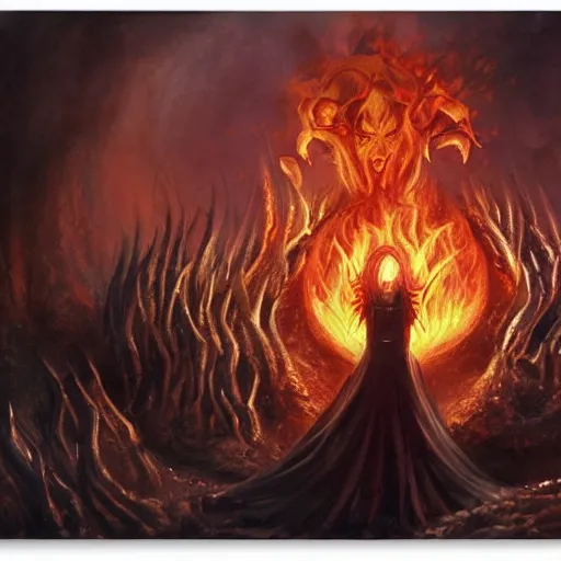 Image similar to magic the gathering koth bringer of fire - art by seb mckinnon