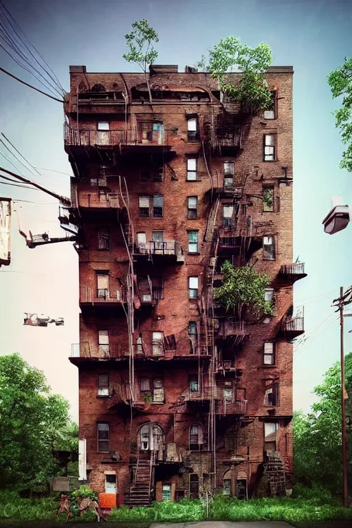 Prompt: (((((a ramshackle manhattan brick brownstone deep in the forest))))) by Beeple!!!!!!!!!!!!!!!!!!!!!!!!!!!