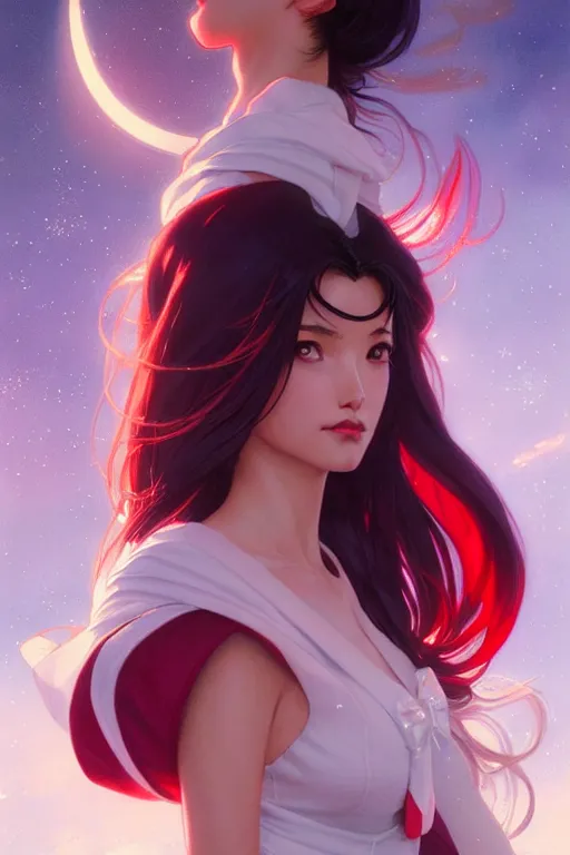 Image similar to Sailor Mars, fantasy, intricate, elegant, highly detailed, digital painting, artstation, concept art, matte, sharp focus, illustration, art by Artgerm and Greg Rutkowski and Alphonse Mucha