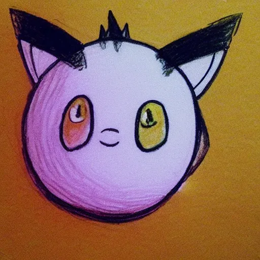 Prompt: “A kindergartner’s crayon drawing of the Pokémon jigglypuff”