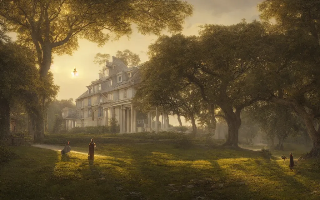Prompt: a small country house, a small country house, an elderly couple under an avenue of roses, sunset, highly detailed, cinematic lighting, perfect composition, 4 k, gustave dore, derek zabrocki, greg rutkowski, belsinski, octane render