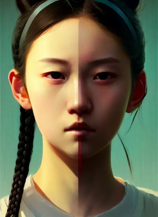 Prompt: a teenager, japanese, hair tied back in a pigtail, pretty like a girl, perfect face, symmetric eyes, sharp focus, specular reflection, occlusion shadow, artstation, by ilya kuvshinov and jeremy lipking, light novel cover art, 3 d epic illustrations, symmetric body