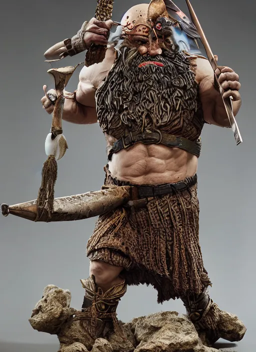 Image similar to 8 5 mm f 1. 8 photograph of a claymation sculpture warrior dwarf, highly detailed sculpey diorama, by erwin olaf, smooth, sharp foccus, commercial photography, fashion shoot