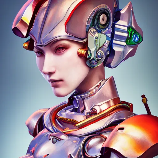 Image similar to studio portrait of lawful good colorful female holy mecha paladin absurdly beautiful, elegant, young sensual graceful woman, ultrafine hyperrealistic detailed face illustration by kim jung gi, irakli nadar, intricate linework, sharp focus, bright colors, matte, octopath traveler, final fantasy, unreal engine highly rendered, global illumination, radiant light, intricate environment