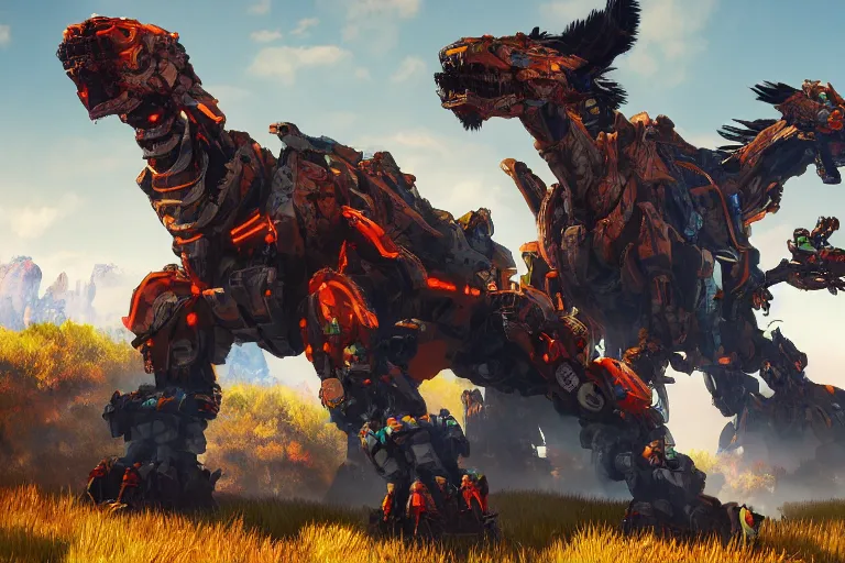 Image similar to fireclaw machine mecha animal beast robot of horizon forbidden west horizon zero dawn bioluminiscence global illumination ray tracing hdr fanart arstation by sung choi and eric pfeiffer and gabriel garza and casper konefal