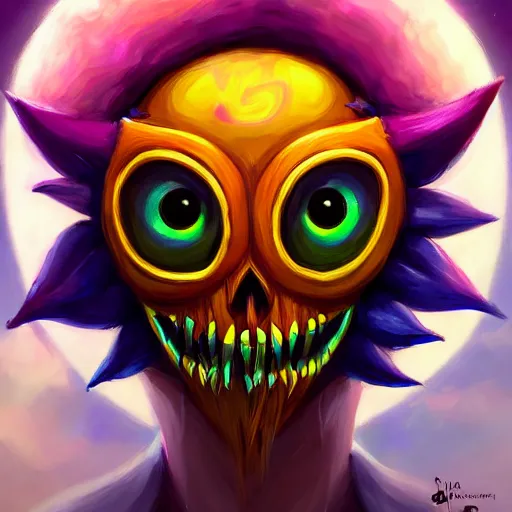 Image similar to a painting of majora's mask skull kid, art by lois van baarle and loish and ross tran and rossdraws and sam yang and samdoesarts and artgerm and saruei and disney, digital art, highly detailed, intricate, sharp focus, trending on artstation hq, deviantart, unreal engine 5, 4 k uhd image