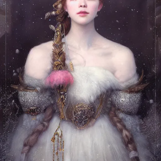 Prompt: winter princess, masterpiece by Edgar Maxence and Ross Tran and Michael Whelan, 8k, octane render