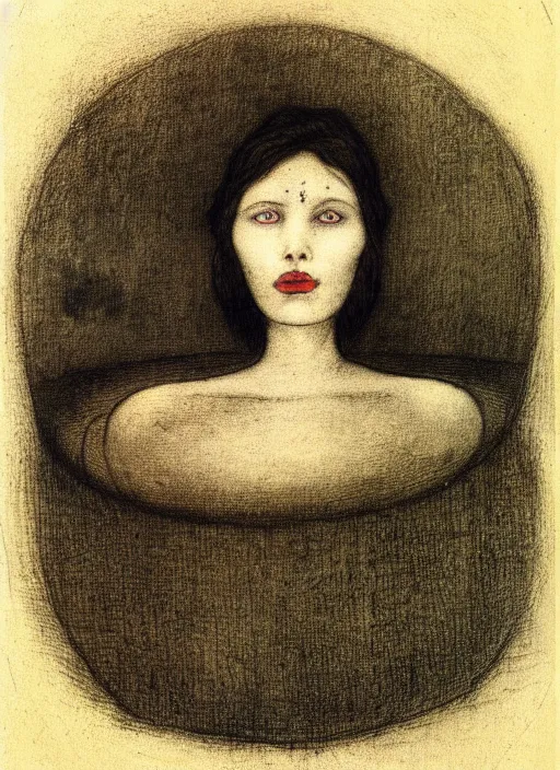 Image similar to a portrait of a pretty sewer punk young lady by alfred kubin