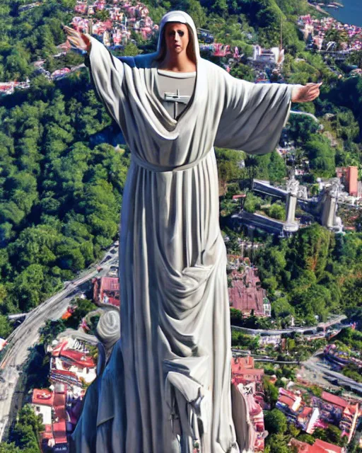 Prompt: gigantic statue of honey boo boo as christ the redeemer, rio digennaro, hyperreal