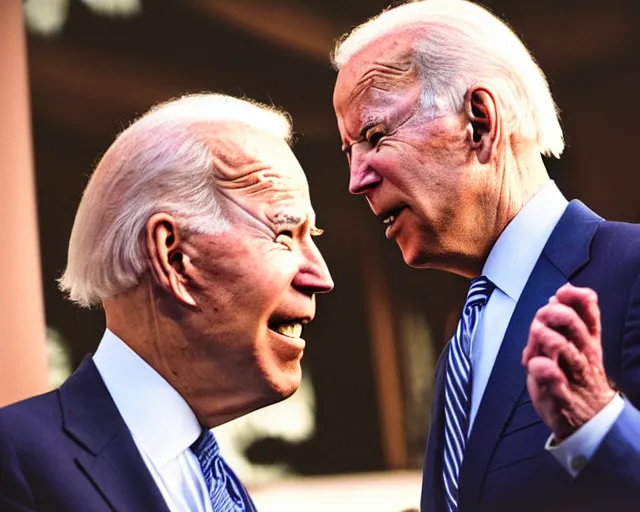 Image similar to president joe biden face to face with president joe biden, nikon 3 5 mm, photograph