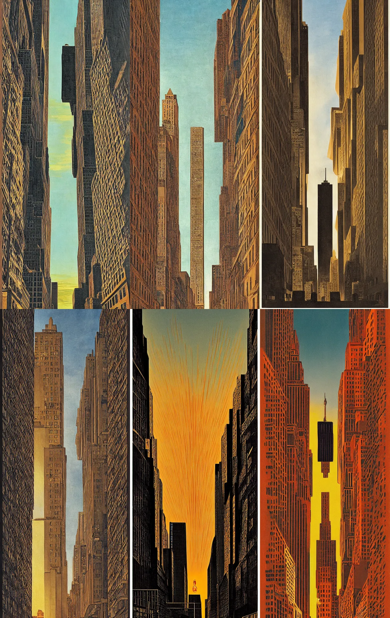 Prompt: Manhattanhenge, vertical poster by Giorgio de Chirico