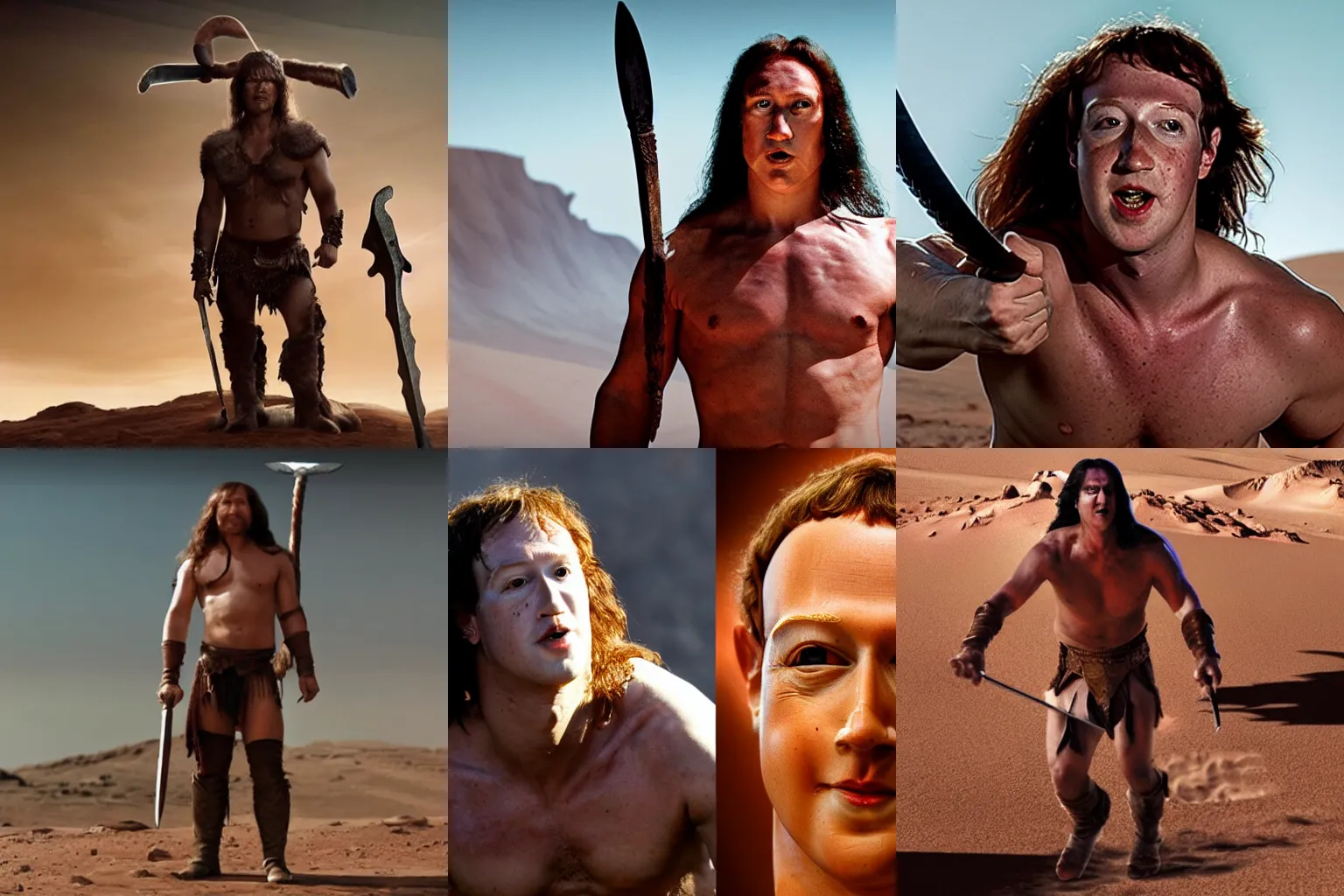 Prompt: mark zuckerberg as conan the barbarian on mars