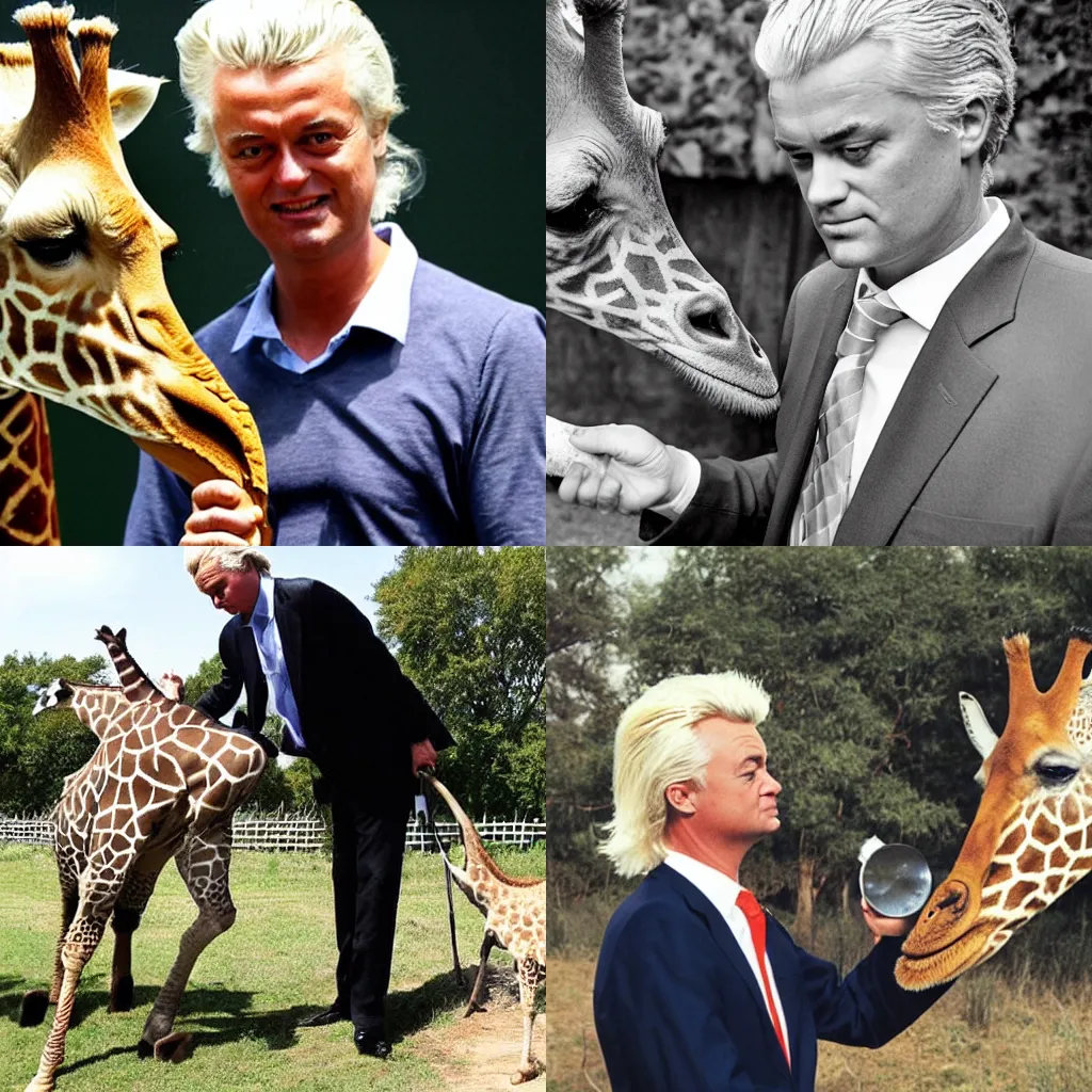 Prompt: Geert Wilders milking a giraffe