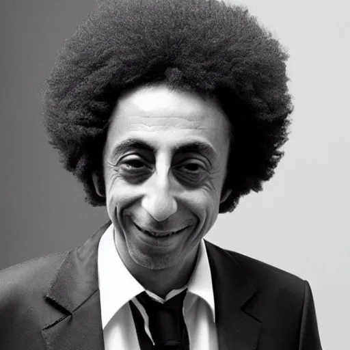 Prompt: Eric Zemmour with afro hair, 70s style fashion