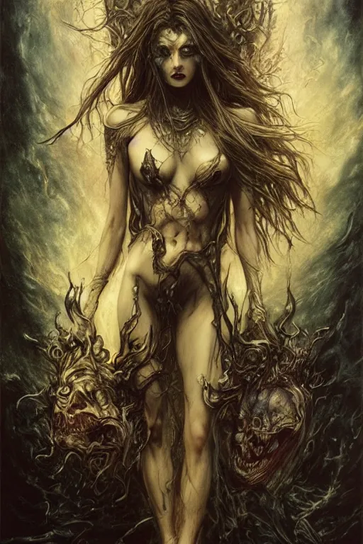 Image similar to life and death mixing, hyperdetailed, 4 k, trending on artstation, dark and gloomy, demonic, cinematic, artgerm, francis bacon, gustave moreau, luis royo