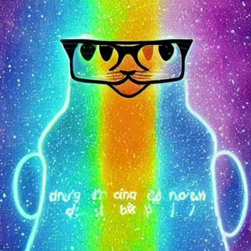 Prompt: rainbow schrodinger's cat.