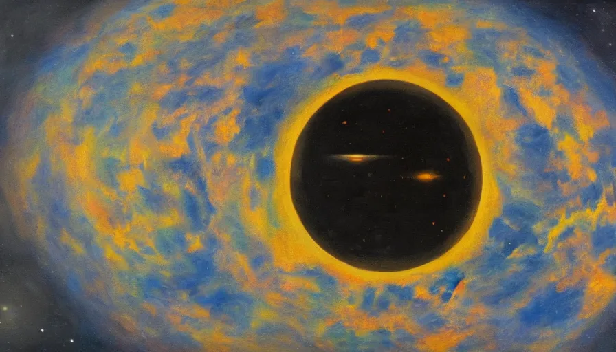 Prompt: the sun being blocked by a hexagon in space, planet earth in the foreground, oil painting