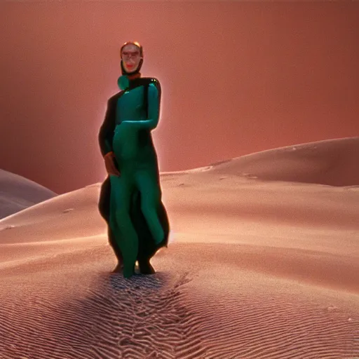 Image similar to avant - garde fashion model as hologram, still from movie dune, highly detailed