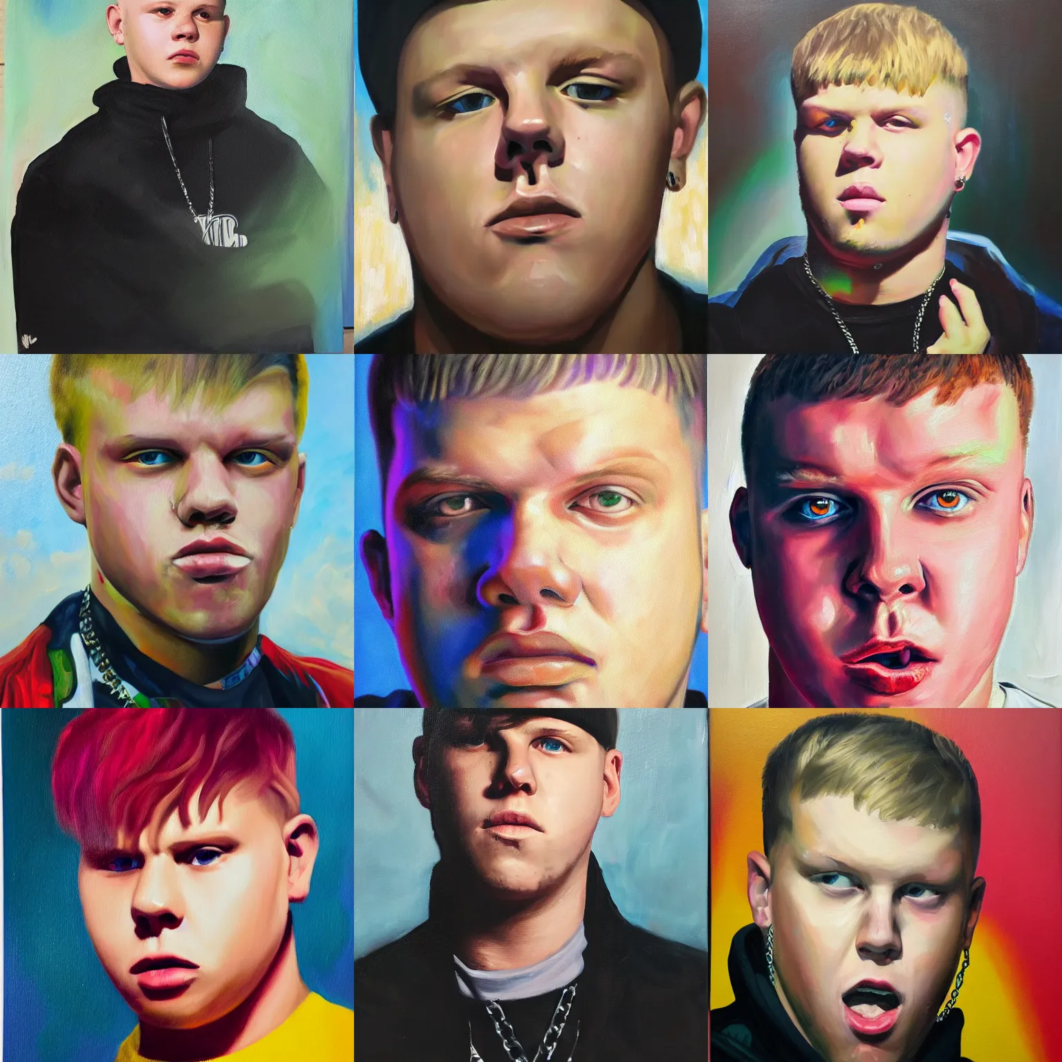 Prompt: oil painting portrait of acclaimed rap swedish artist Yung Lean from acclaimed rap group Sad Boys